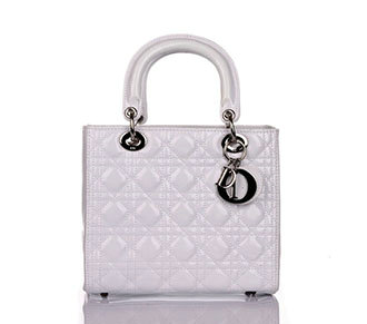 lady dior patent leather bag 6322 white with silver hardware